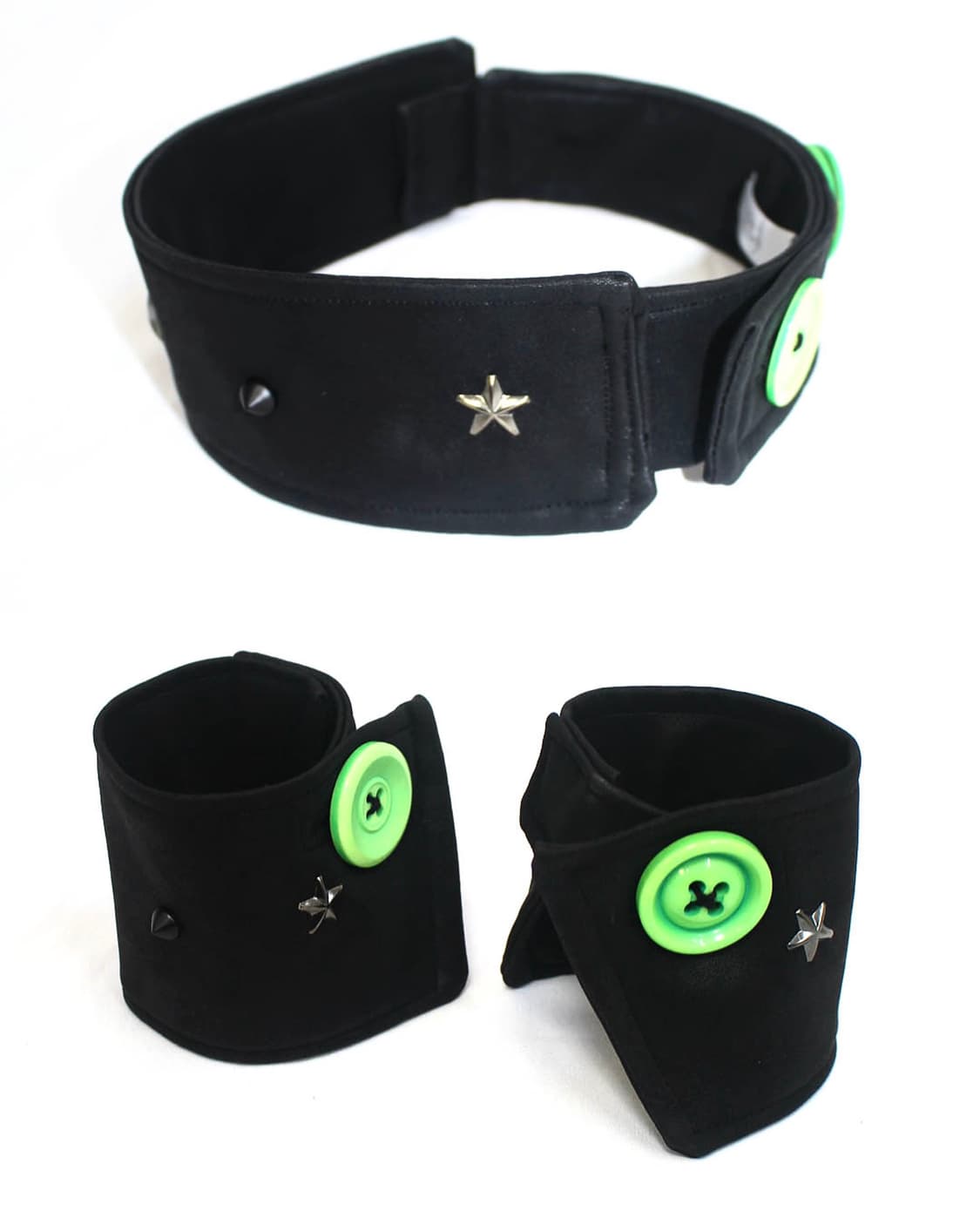 Thick leather neon-green choker+handcuff 상품이미지1