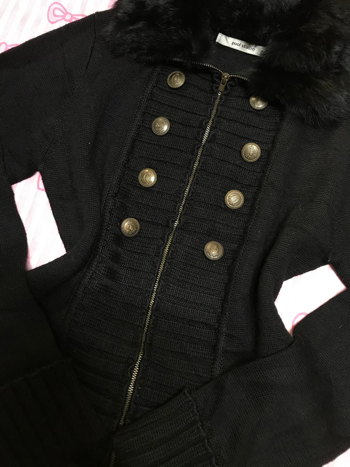 블랙 퍼 투버튼 니트집업 y2k 오네갸루 상품이미지3