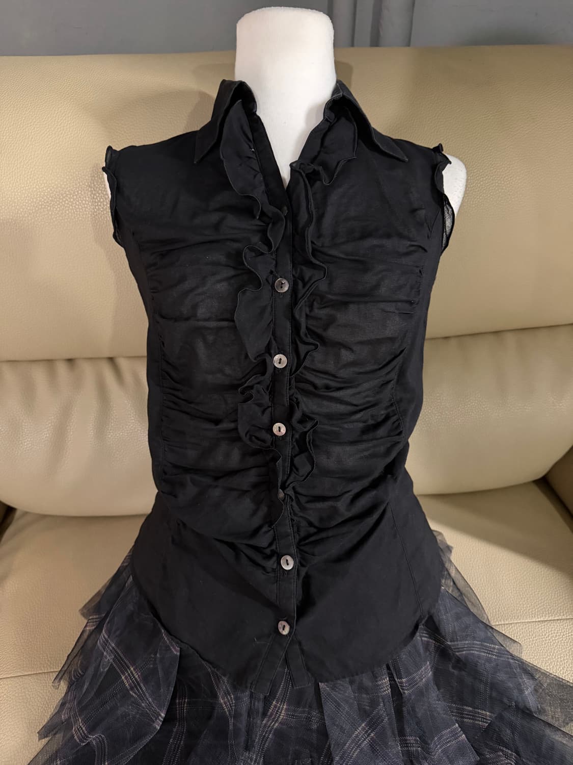 shirring detail frill sleeveless 상품이미지2