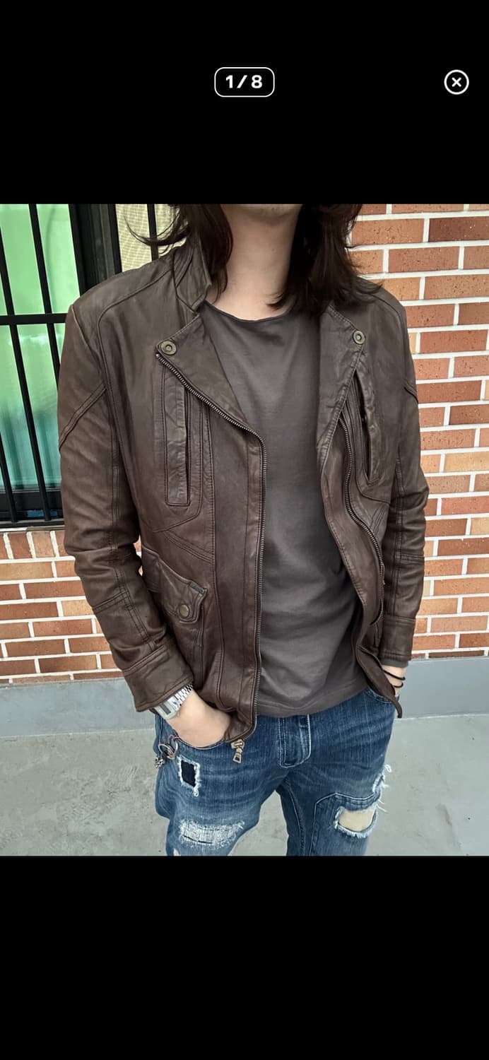 게스 쉽스킨 빈티지 레더자켓 (L) 상품이미지1