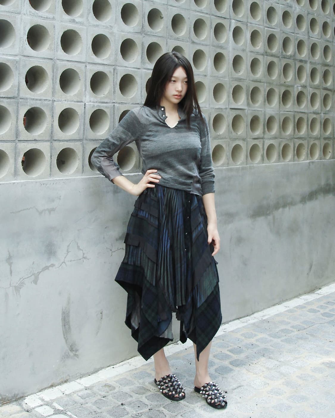 SACAI AD2005 wool panel knit polo 상품이미지3