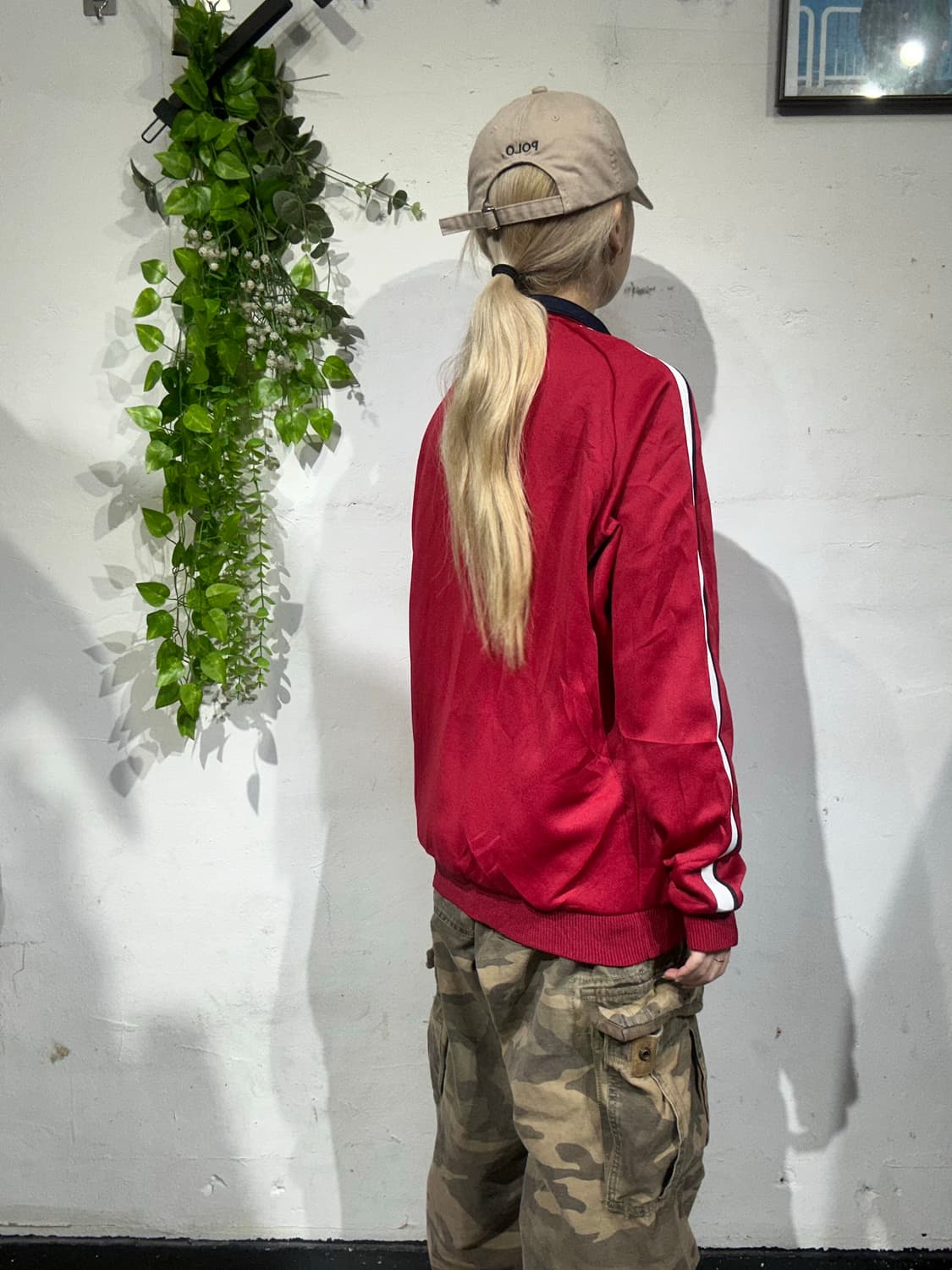 미즈노 레드 화이트 사이드 라인 오버핏 트랙탑 져지 L 상품이미지3