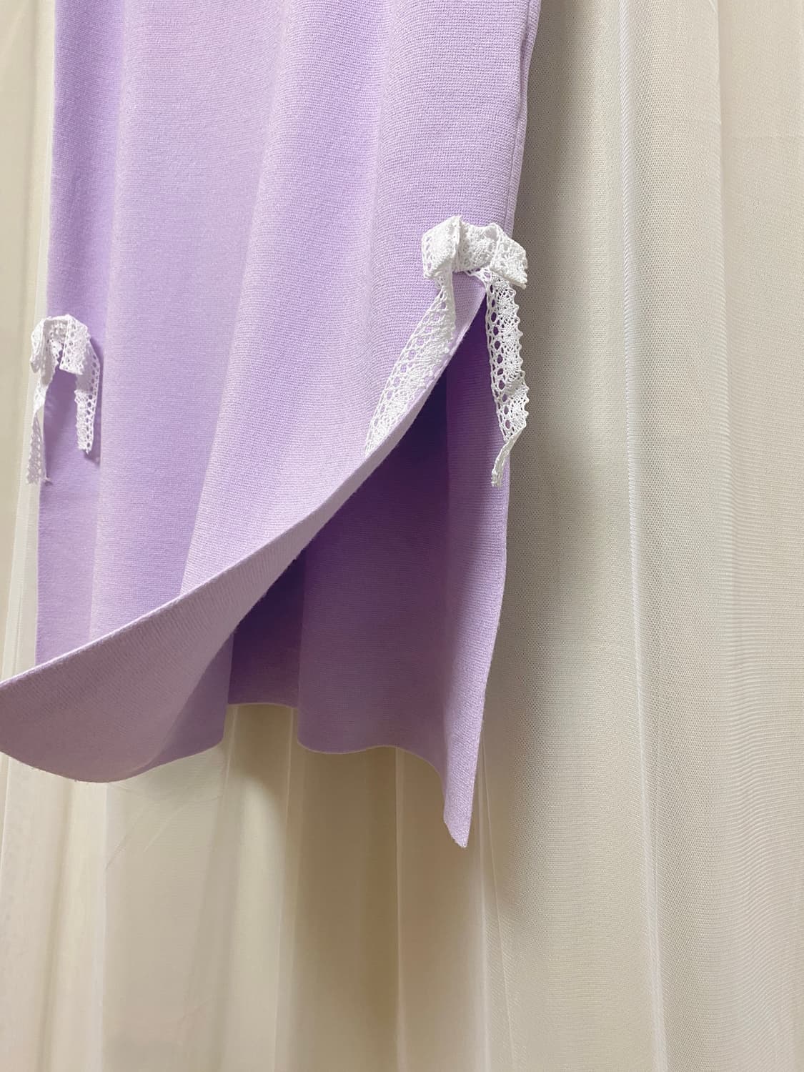 Lavender Lace Ribbon Knit Long Skirt 상품이미지7