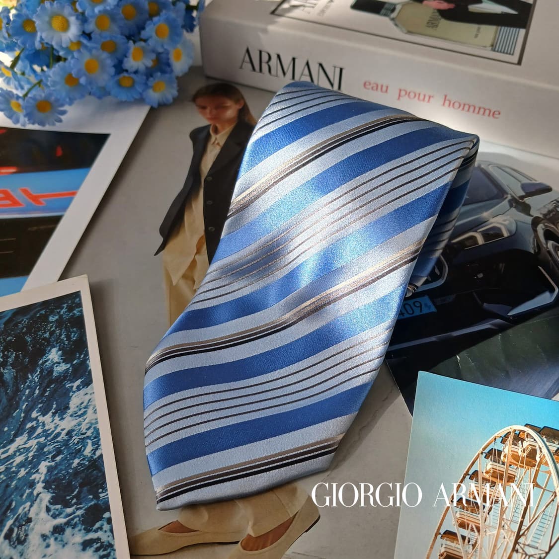 조르지오 아르마니 실크 스트라이프 넥타이 8.9cm A+~A A19609 상품이미지2