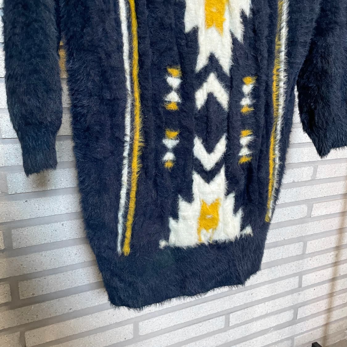 JPN VINTAGE 앙고라 롱 니트 아즈텍 패턴 디테일 네이비 상품이미지5