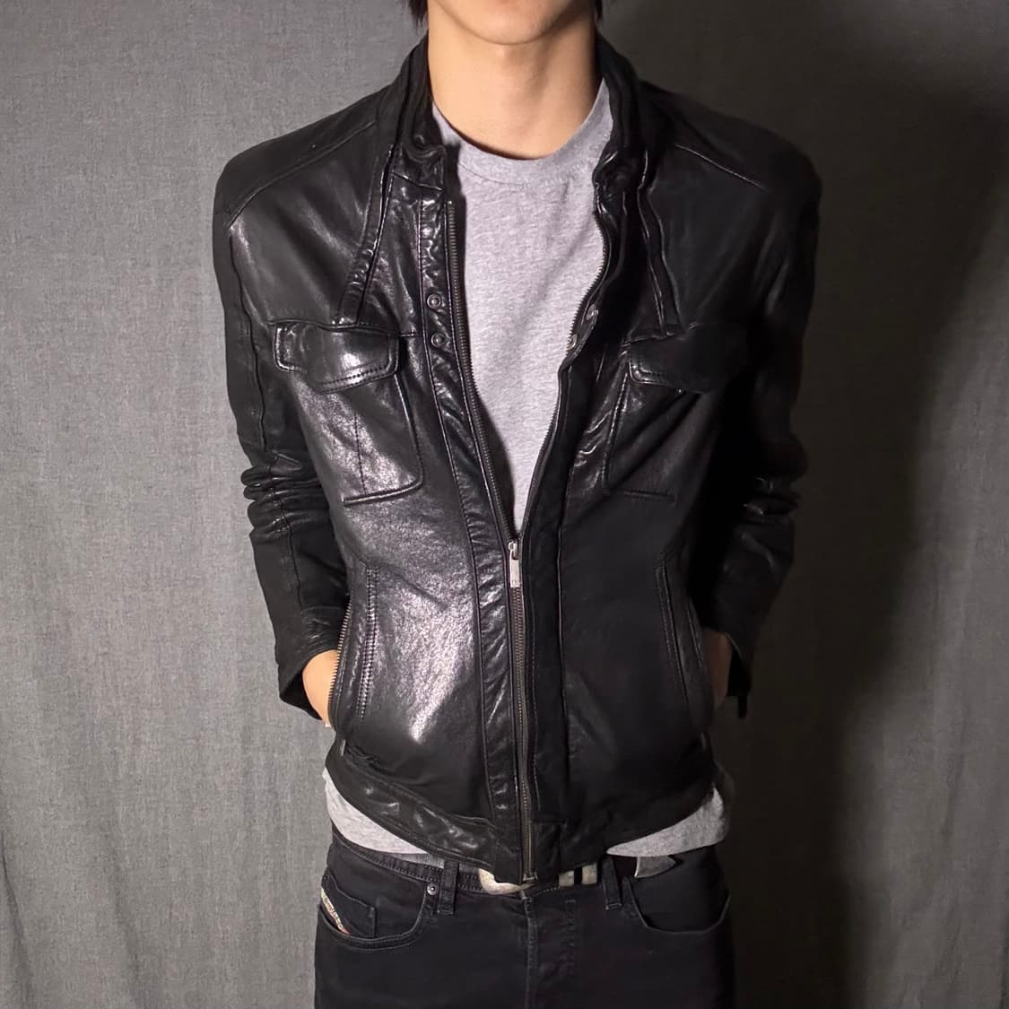 블랙 레더 양가죽 라이더 자켓 상품이미지2