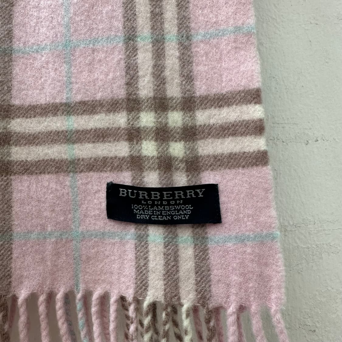극희귀 VintageBurberry 버버리 램스울 노바체크 핑크 머플러 상품이미지4