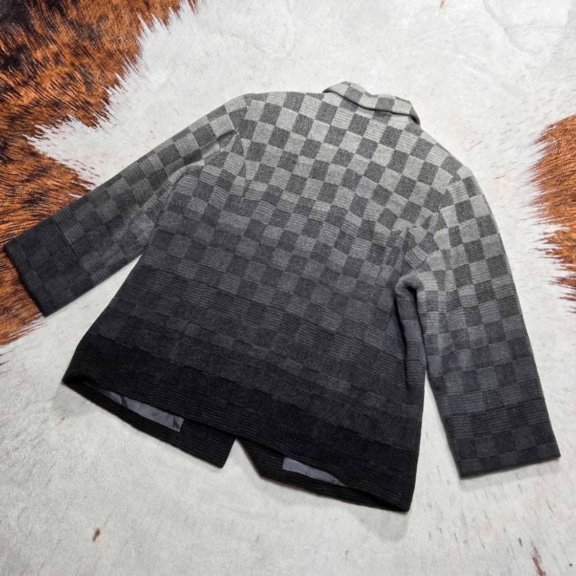 일본 빈티지 체커보드 그라데이션 앙고라 울 미디 코트 상품이미지4
