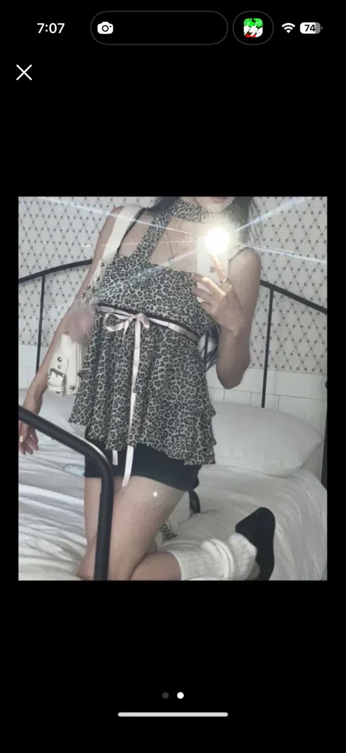 엔젤넘버555 레오파드 호피 리본 민소매 탑 스카프 세트 상품이미지2