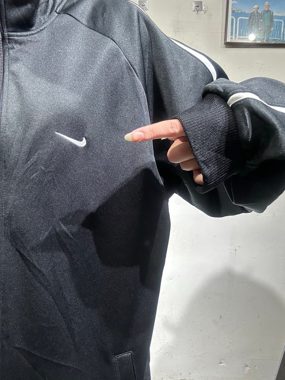 00s 나이키 블랙 화이트 사이드 라인 트랙탑 져지 XL 상품이미지4