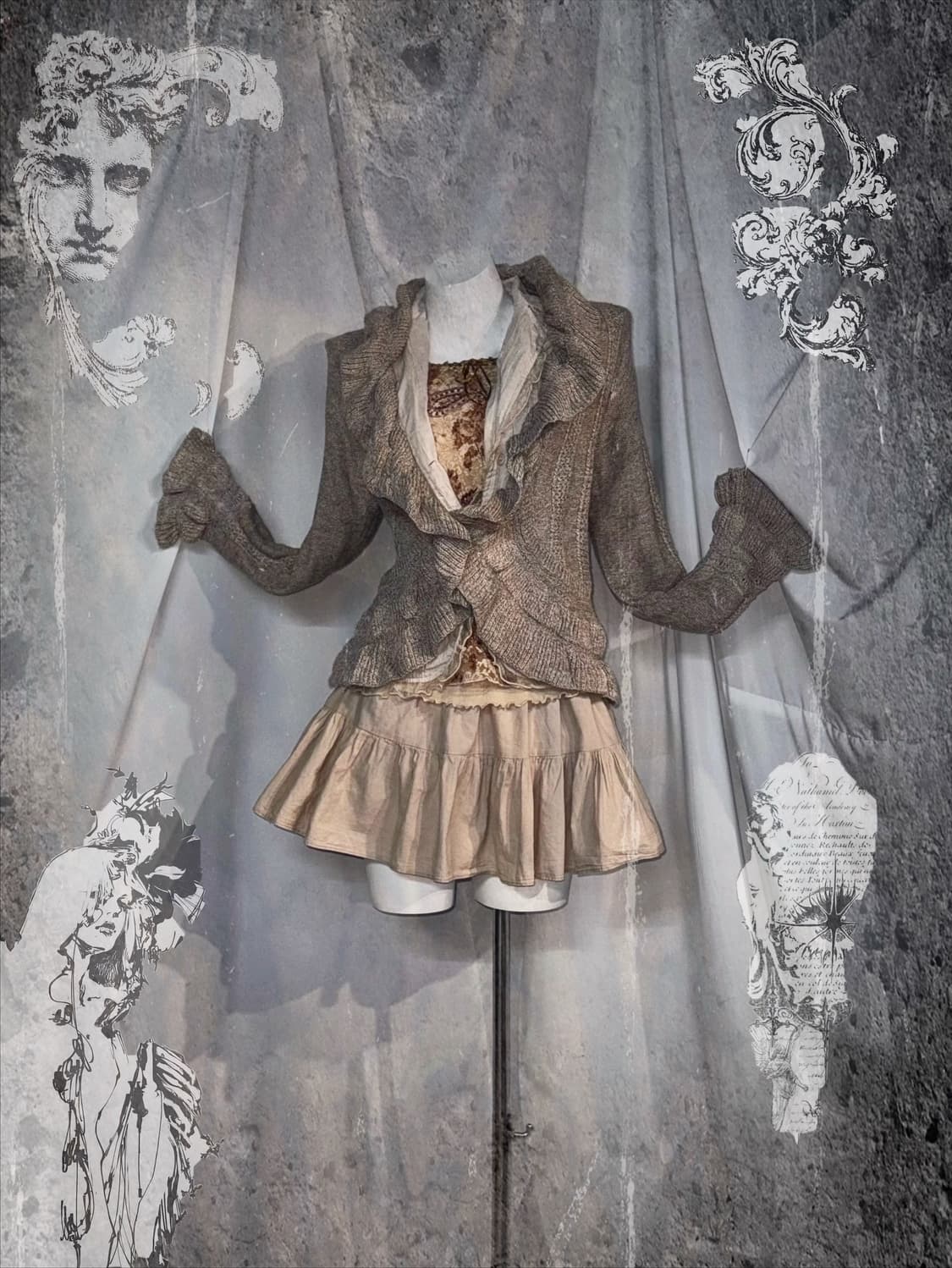 베이지 빈티지 그런지 오리엔탈 히피 모리 코디세트  상품이미지1