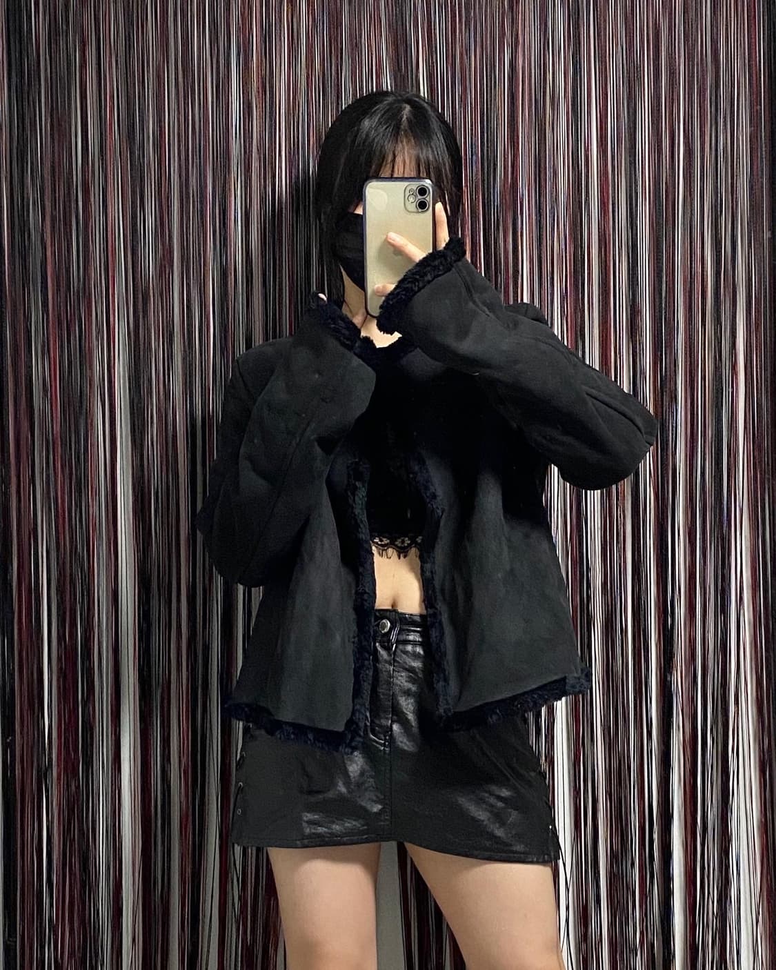 Japan) 블랙 노카라 무스탕  ✔️𝙎𝙞𝙯 상품이미지3