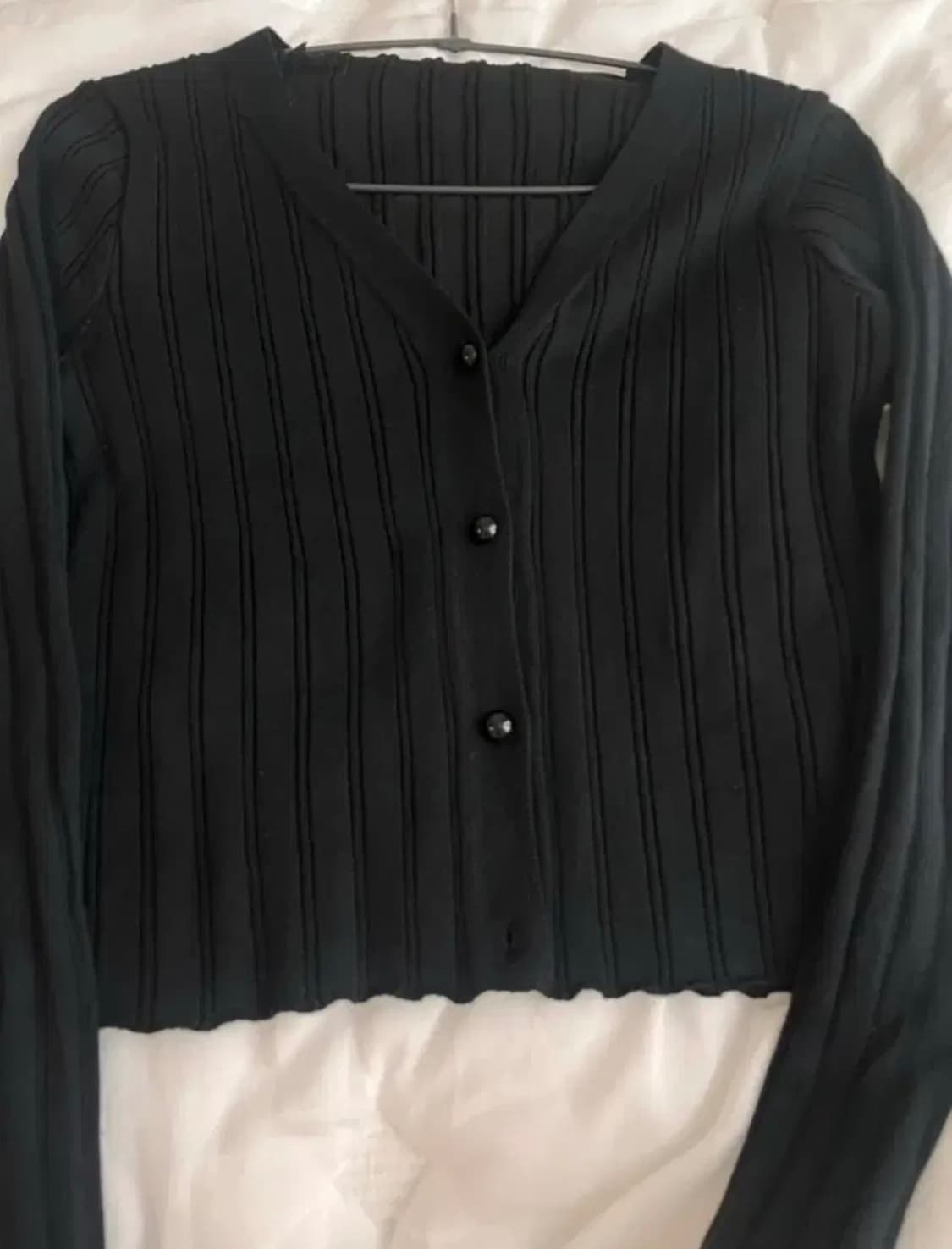 에이블리 블랙 골지 니트 가디건 상품이미지1