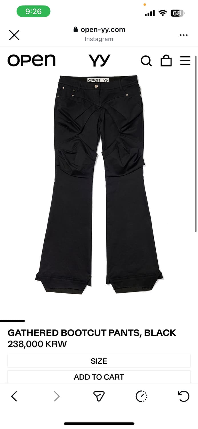 오픈와이와이 GATHERED BOOTCUT PANTS, BLACK 상품이미지1