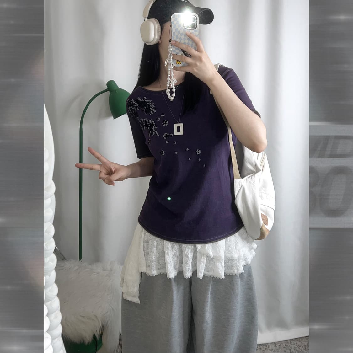 보라 와이드넥 빈티지 플라워 반팔 티셔츠  상품이미지4
