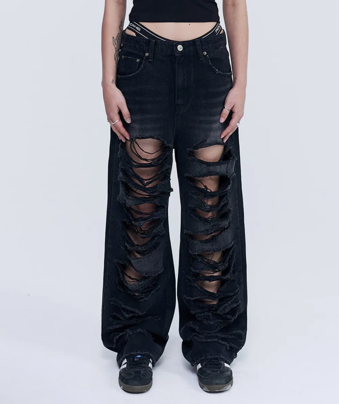 락케이크 피아 데미지 와이드 진 청바지 M 상품이미지1