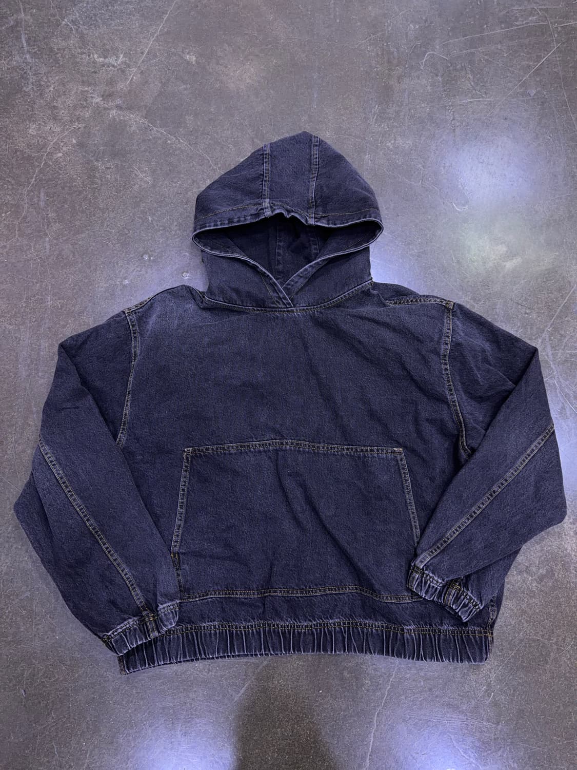 자라 데님 후드 스웻셔츠 맨투맨 워싱 블랙 후디 L 상품이미지5