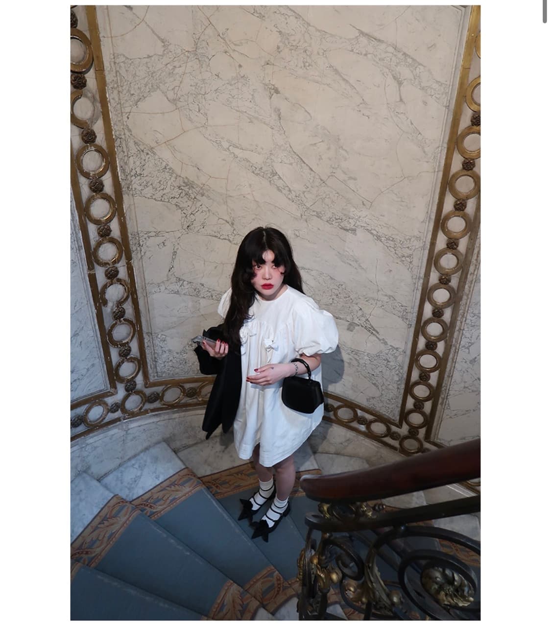 freckle moire white puff dress 상품이미지2