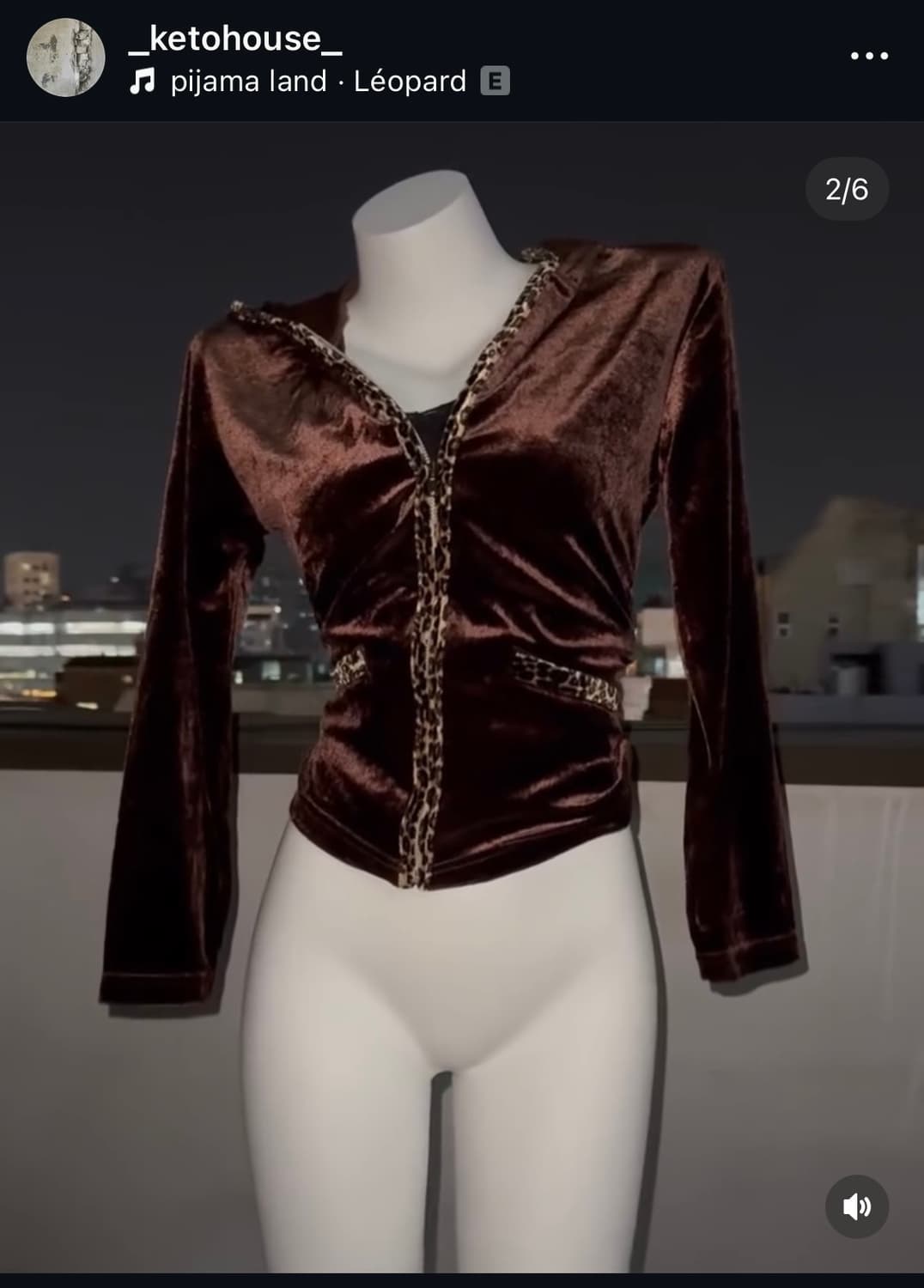 케토하우스 갸루 브라운 벨벳 레오파드 후드집업 상품이미지1