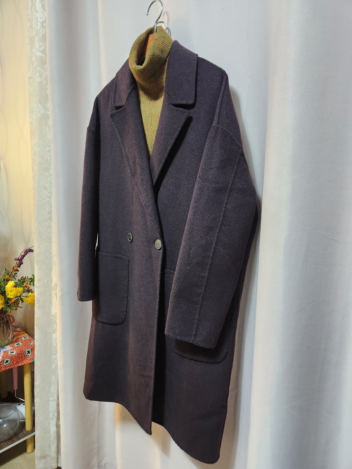 톰보이 오버핏 더블 퍼플 모직 코트 상품이미지3