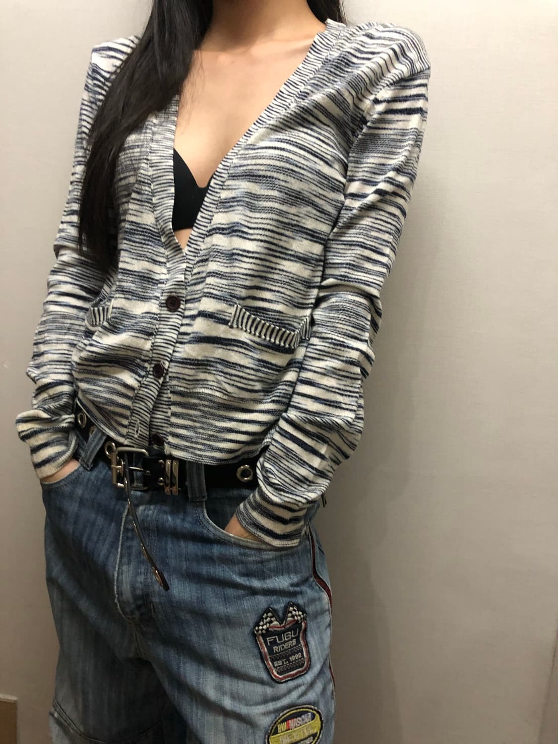 빈티지 코데즈컴바인 그레이 스트라이프 가디건 상품이미지4