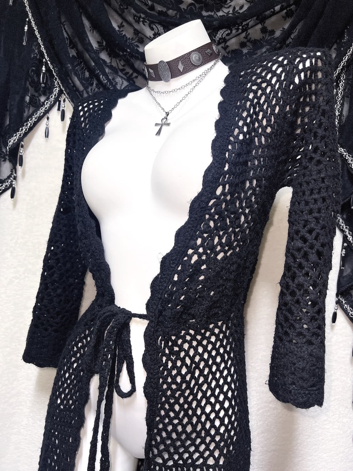 오리엔탈 다크페어리 뜨개니트 그물 로브 롱가디건 페어리그런지 빈티지 핀터 상품이미지2