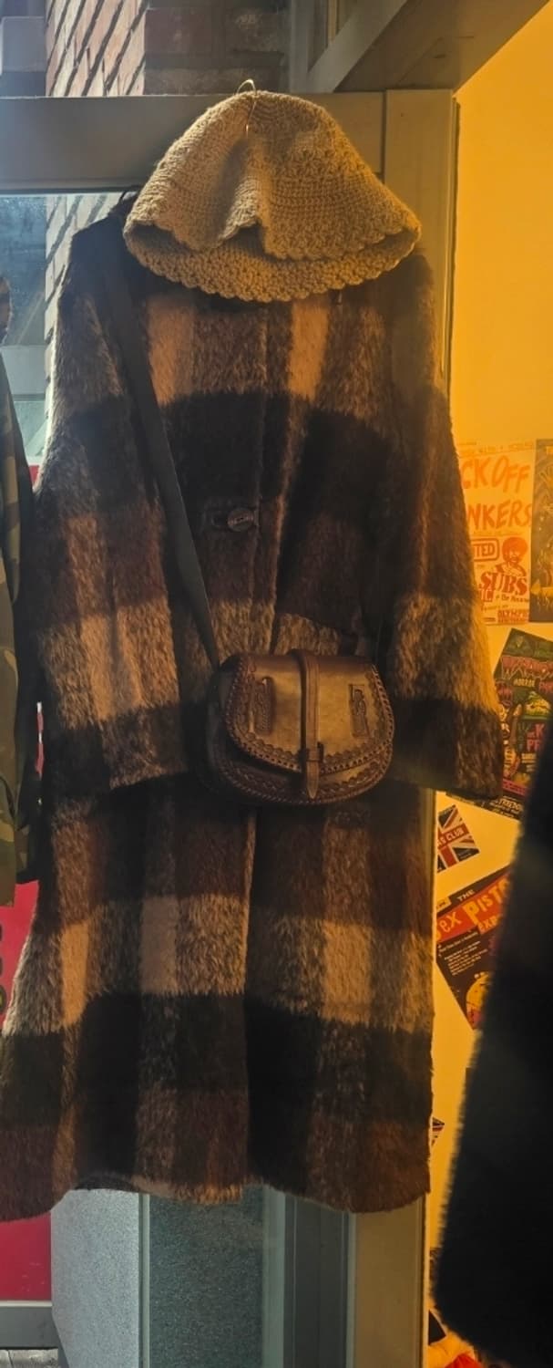 빈티지 체크 모 후드 롱코트 상품이미지5