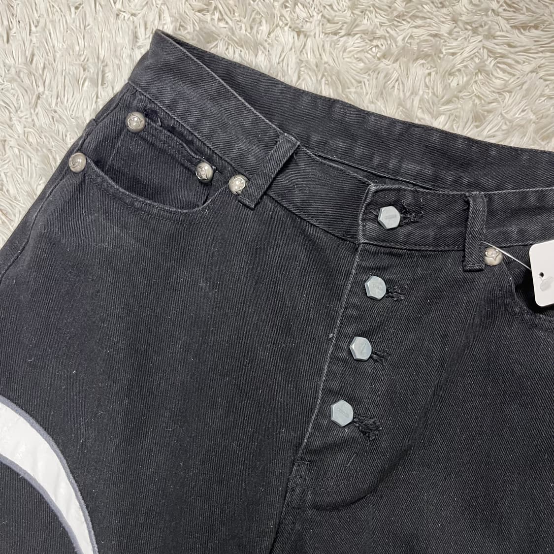 Thug Club black white leather denim pant 상품이미지6