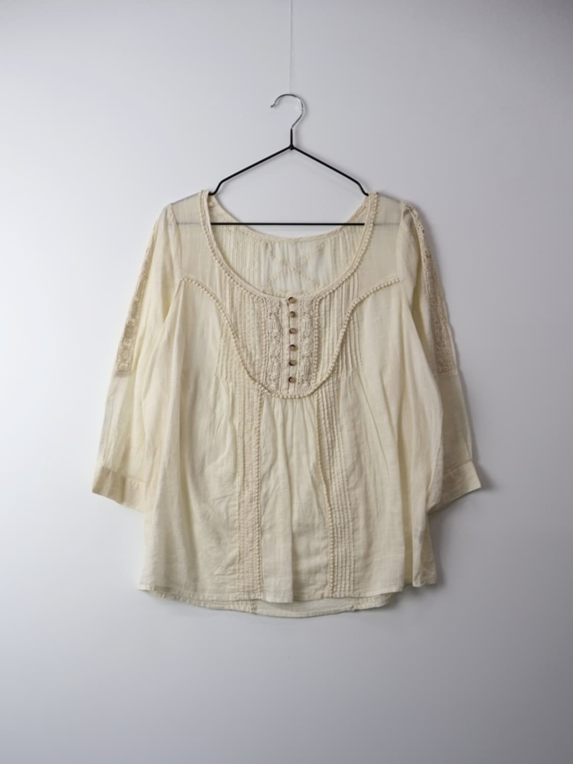 Vintage Romantic Lace-Trimmed Gauze Top 상품이미지4