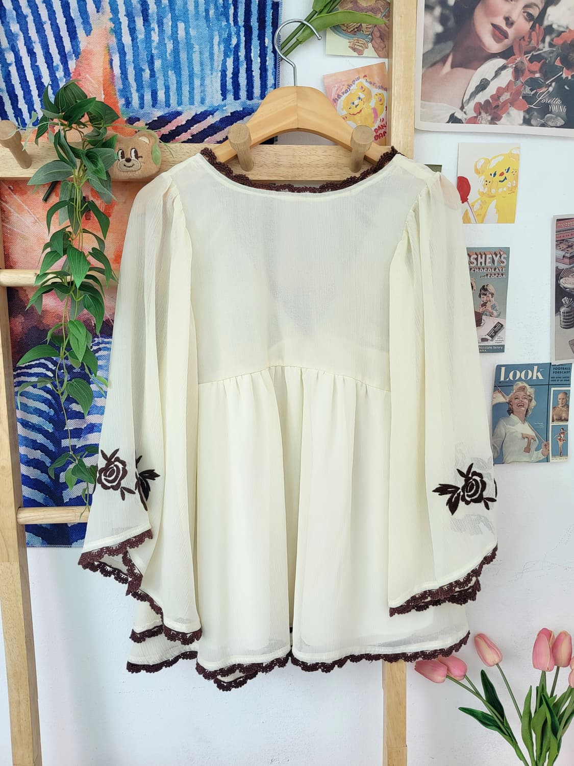 장미 자수 쉬폰 블라우스 빈티지 보헤미안 모리걸 상품이미지7