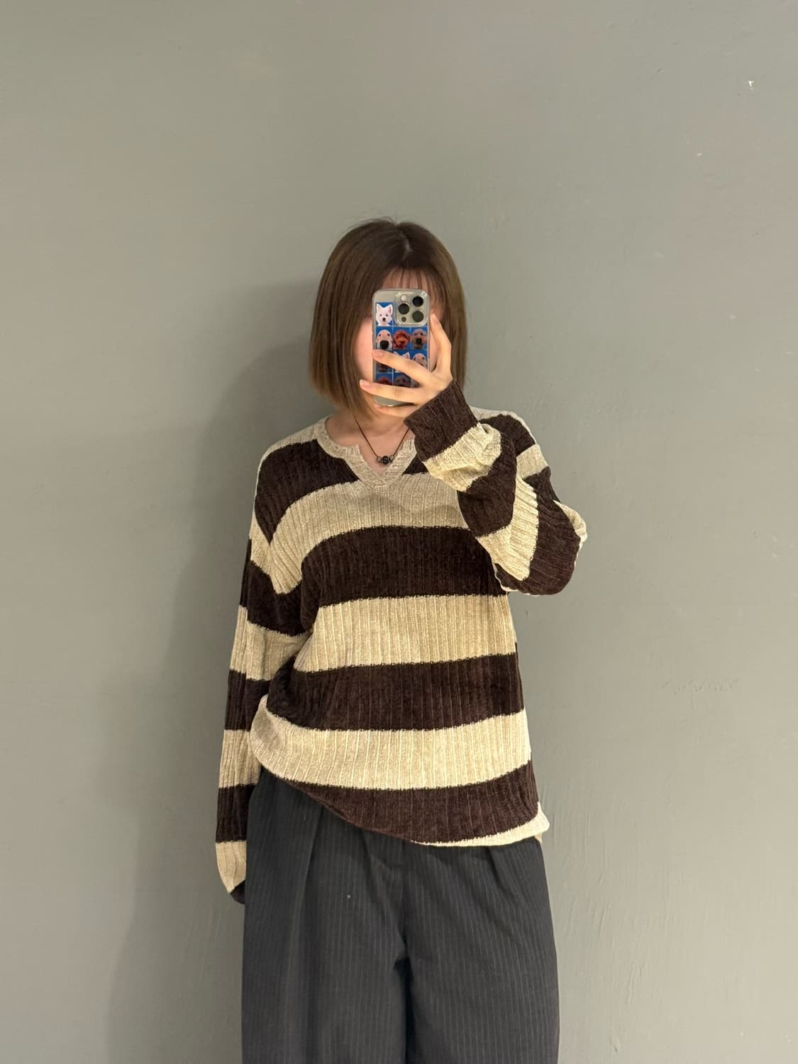 brown stripe pattern knit sleeve 상품이미지1