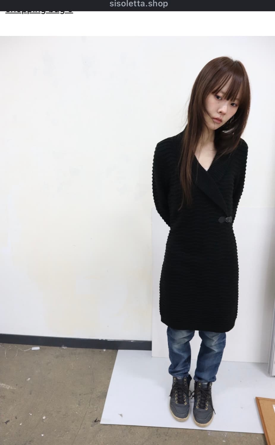 black ribbed wrap knit dress 상품이미지2