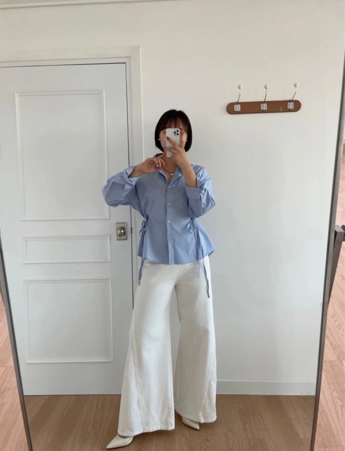 투데이보니 라인 허리끈 블라우스 셔츠 상품이미지4