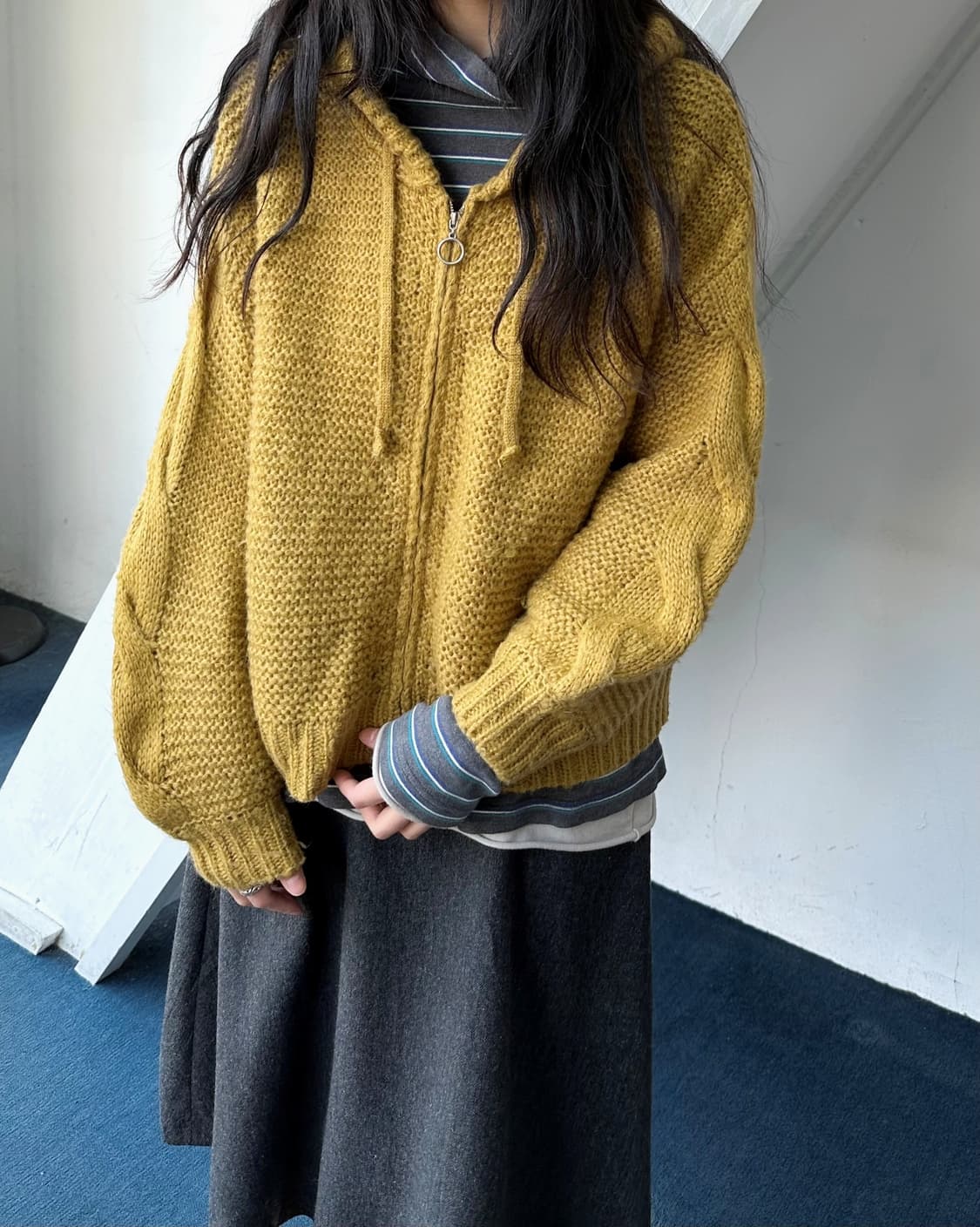  Low gauge knitted hood zip parka 상품이미지7