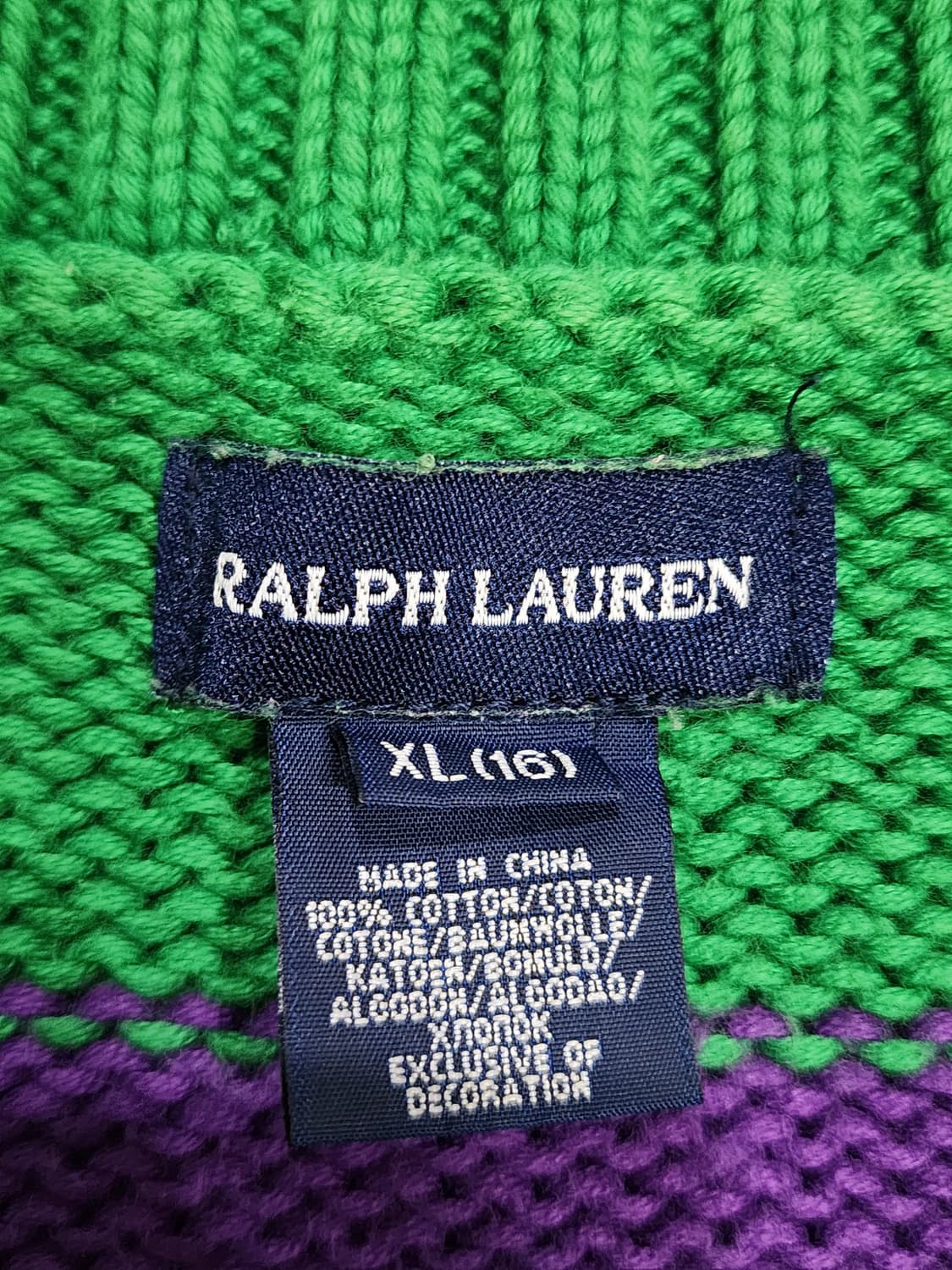 폴로 랄프로렌 빈티지 럭비 단가라 니트 집업 걸스XL 상품이미지5