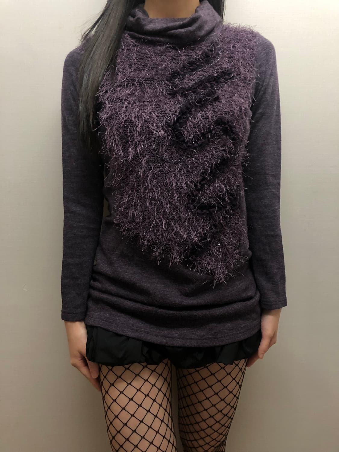 빈티지 퍼플 퍼 텍스처 터틀넥 니트 상품이미지2