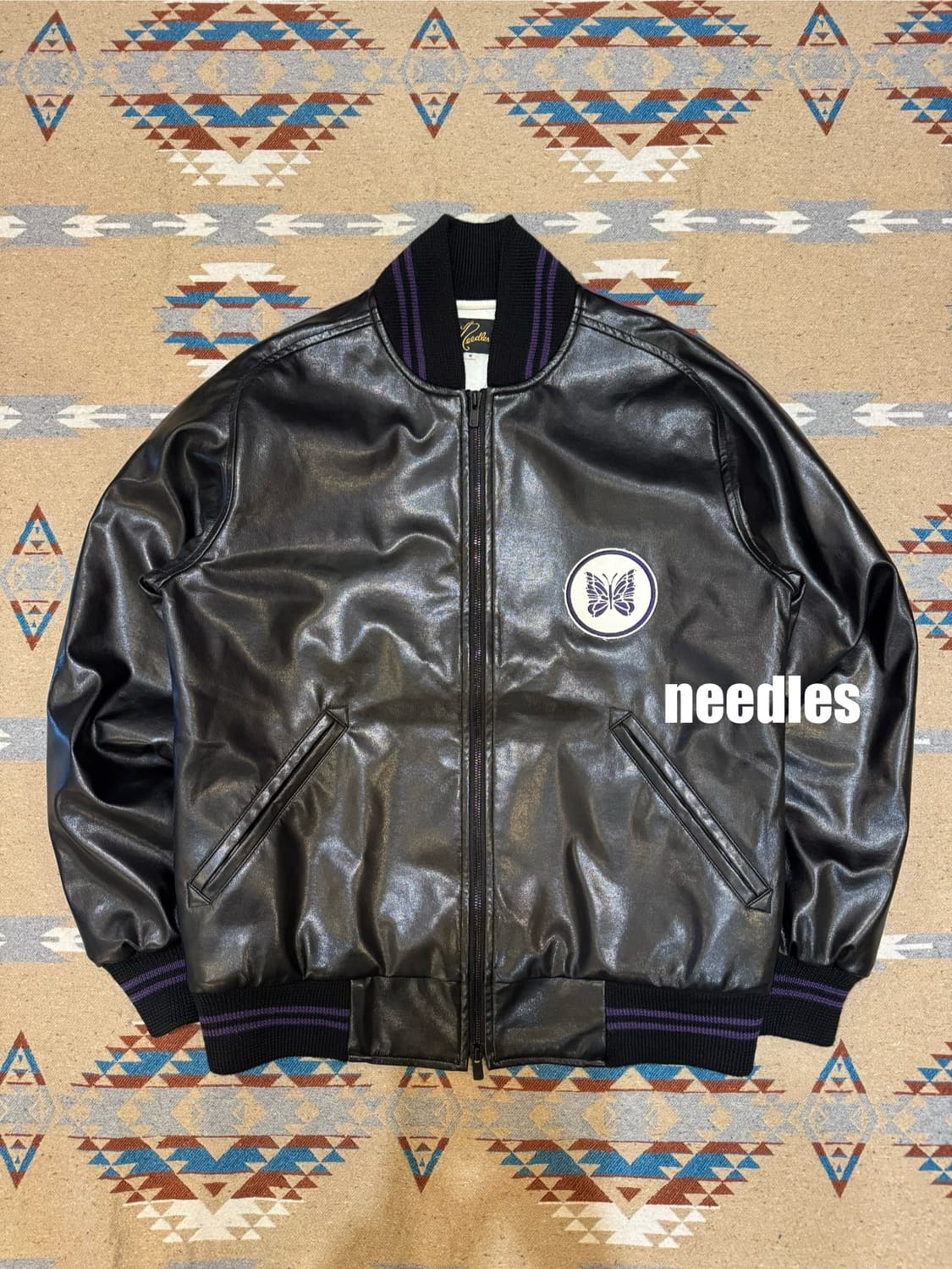 [S] 니들스 FAUX 레더 어워드 자켓 블랙 상품이미지1