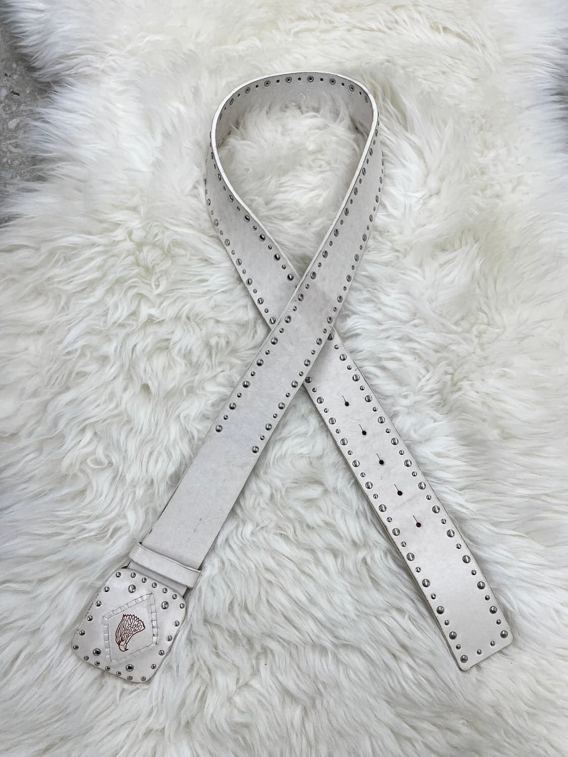 리얼레더 화이트 스터드 버클 벨트 상품이미지1