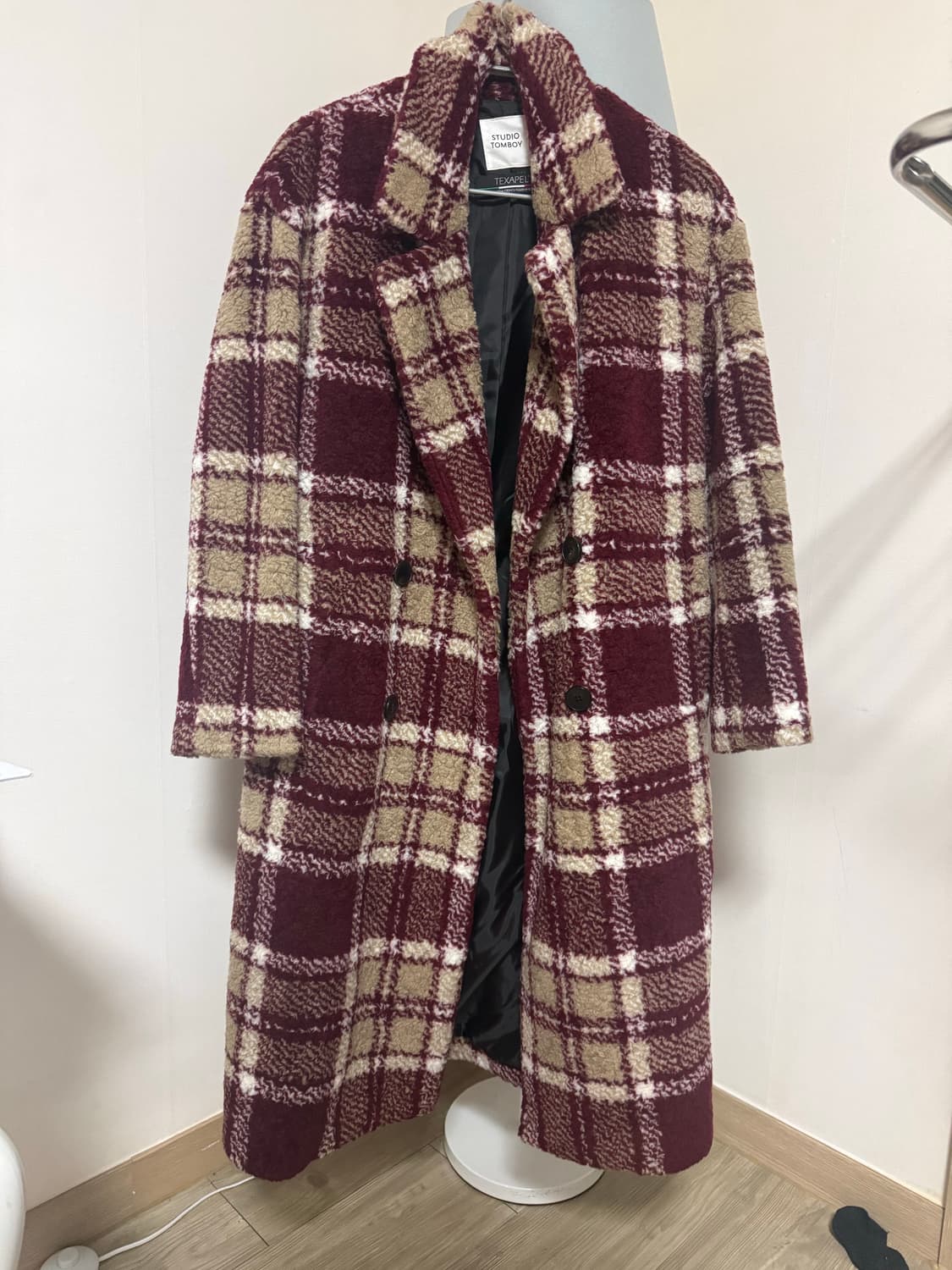 톰보이 뽀글이 체크코트 상품이미지2