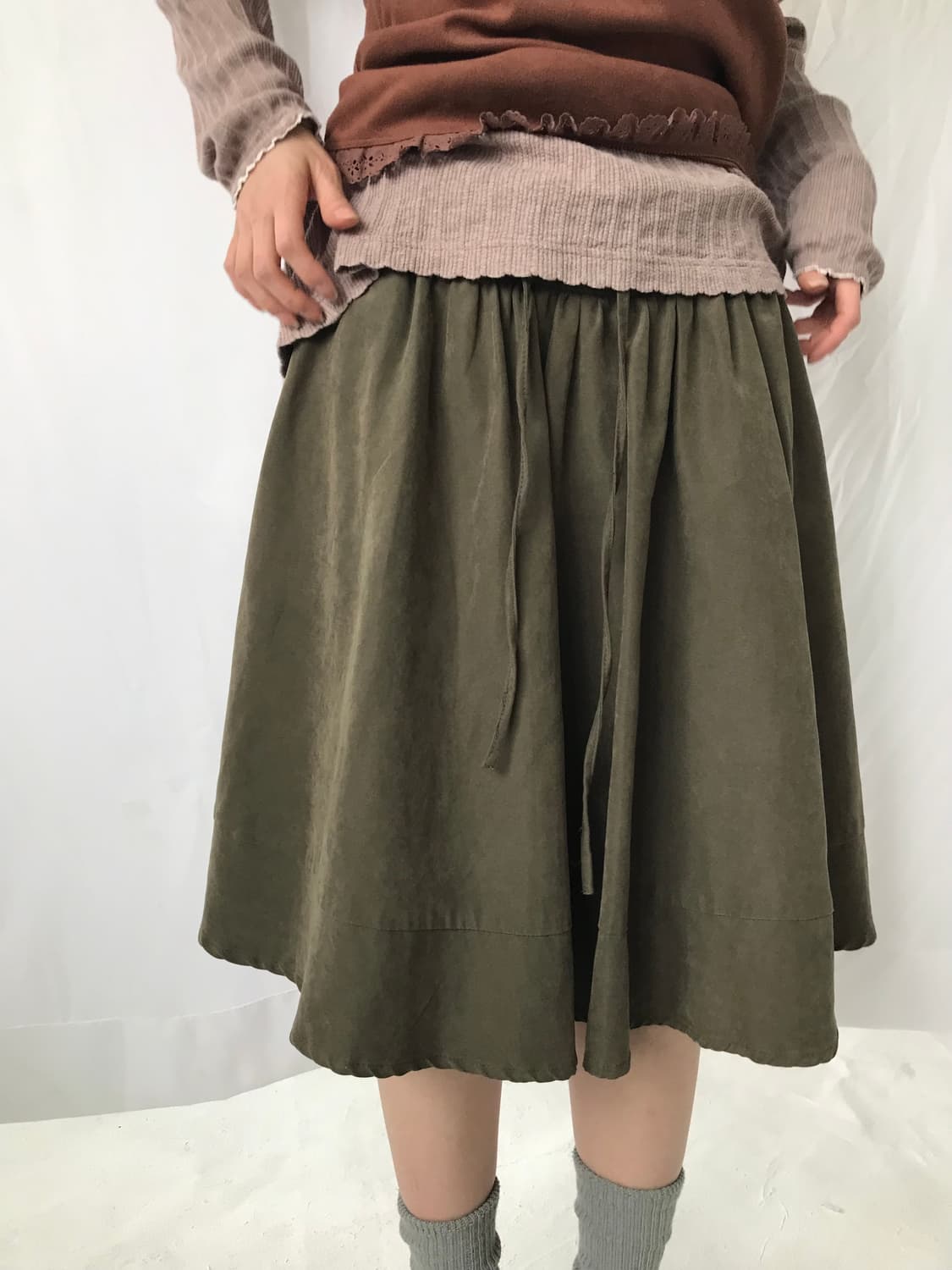 코르셋 카키 스커트 상품이미지2