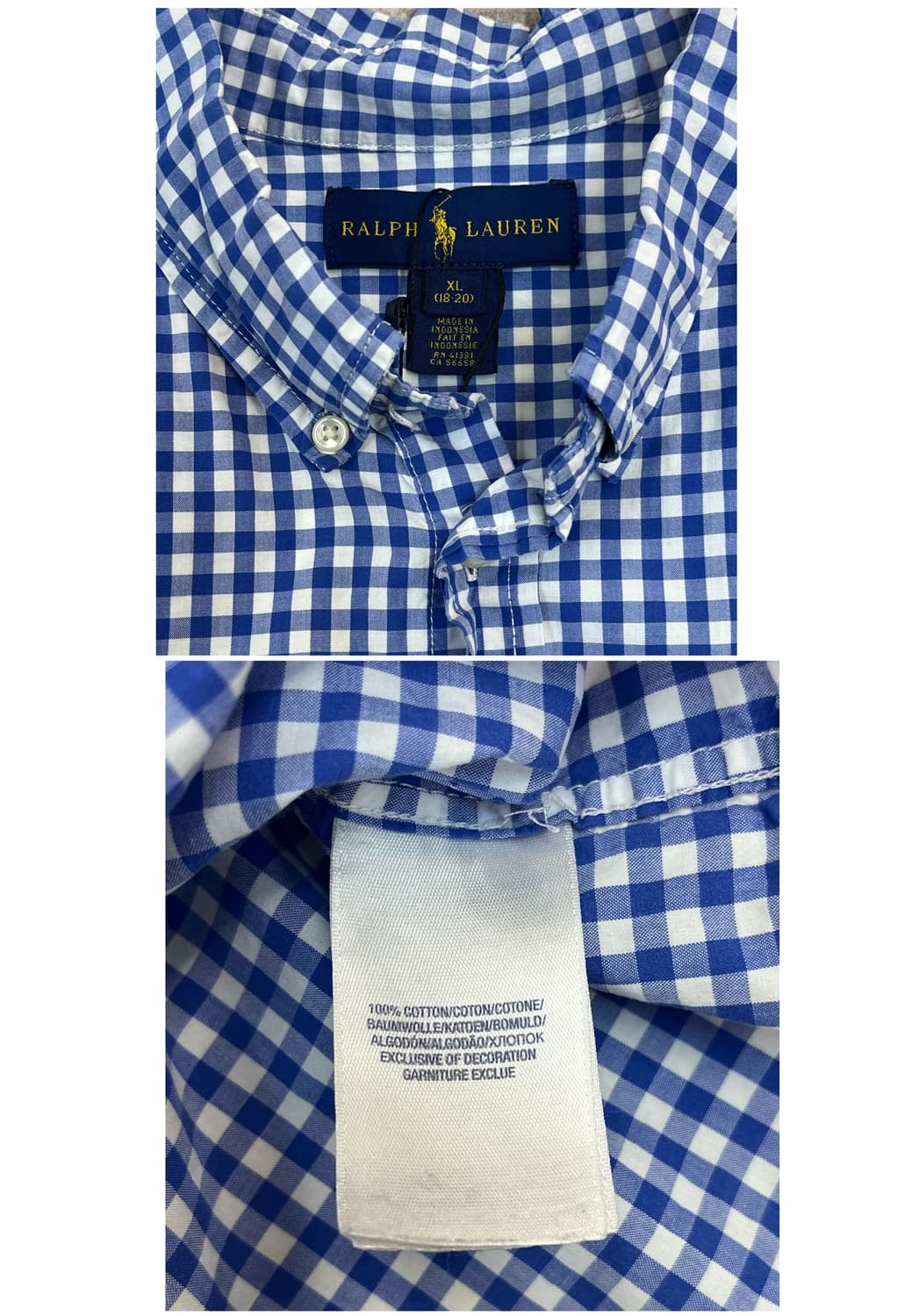 폴로 랄프로렌 깅엄 체크 반팔 셔츠 블루 XL #csz3508 상품이미지3