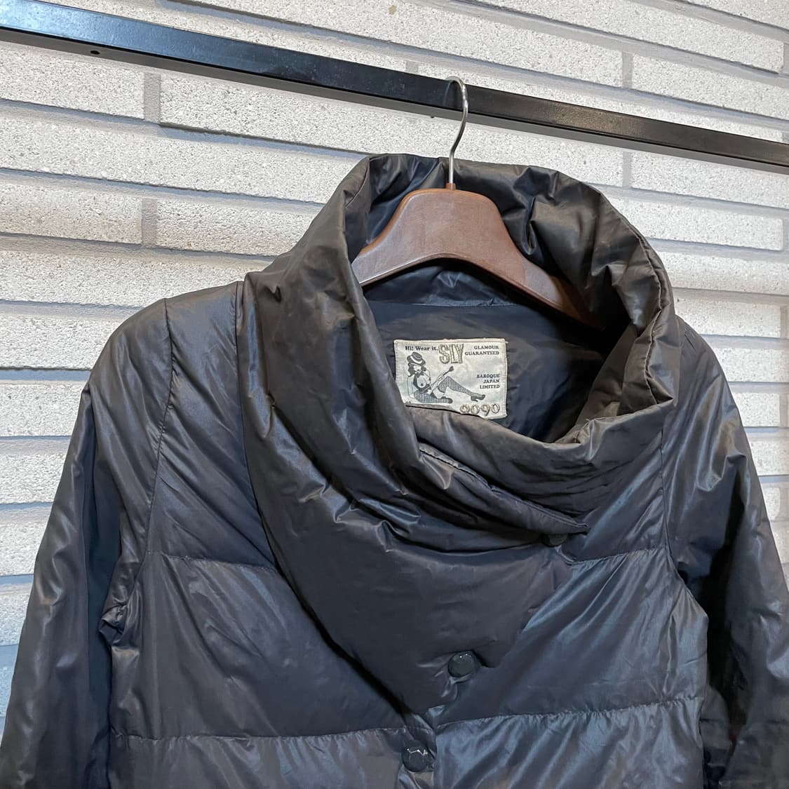 JPN VINTAGE 다운 패딩 스냅버튼 니트 워머 디테일 블랙 상품이미지4