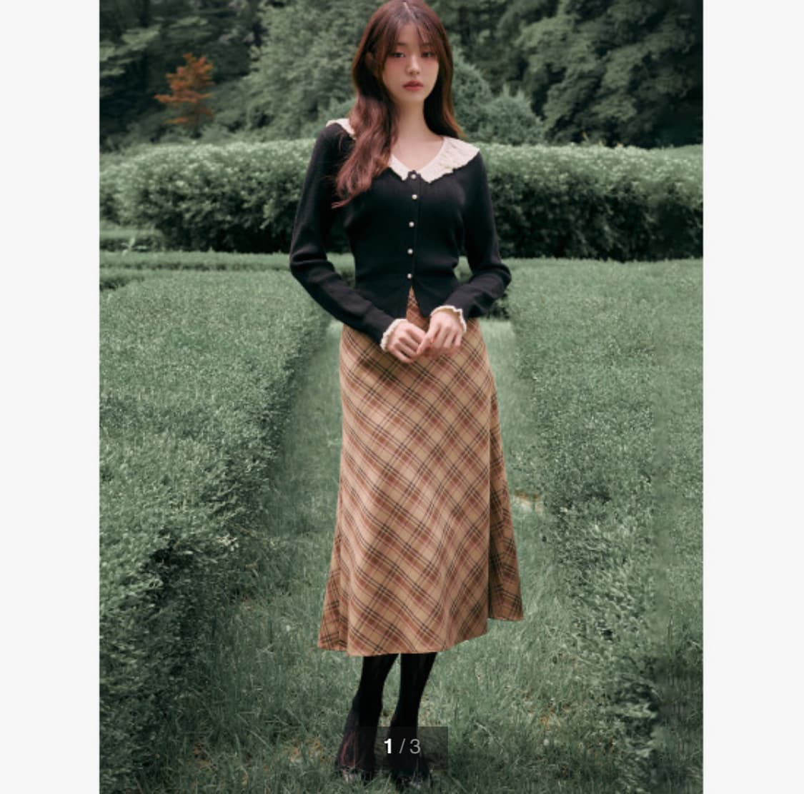 로라로라 CHECK MIDI SKIRT BROWN  상품이미지1