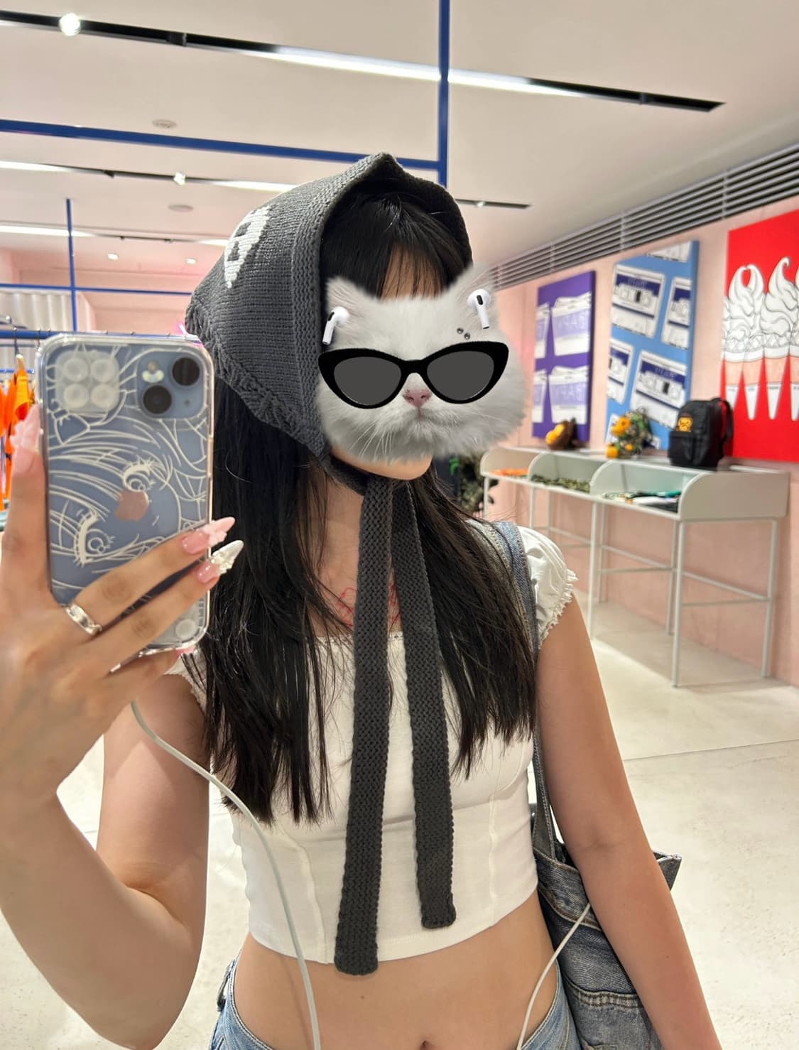 베이프 에이피 인타르시아 타이 프론트 니트 후드 모자 상품이미지3