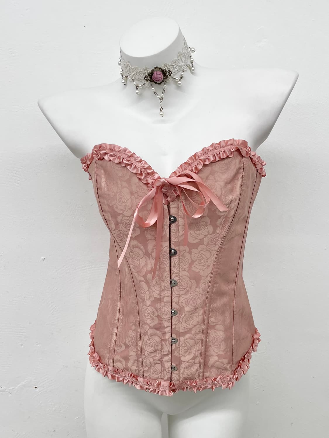 핑크 자카드 프릴 코르셋 상품이미지1