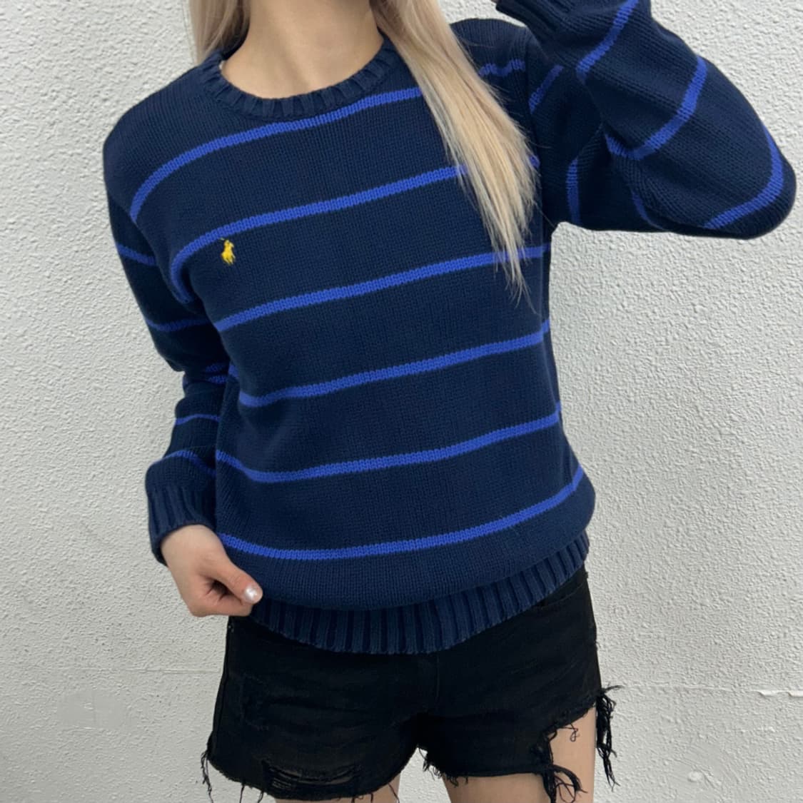 폴로 랄프로렌 옐로우포니 블루 단가라 네이비 니트 XL 상품이미지1