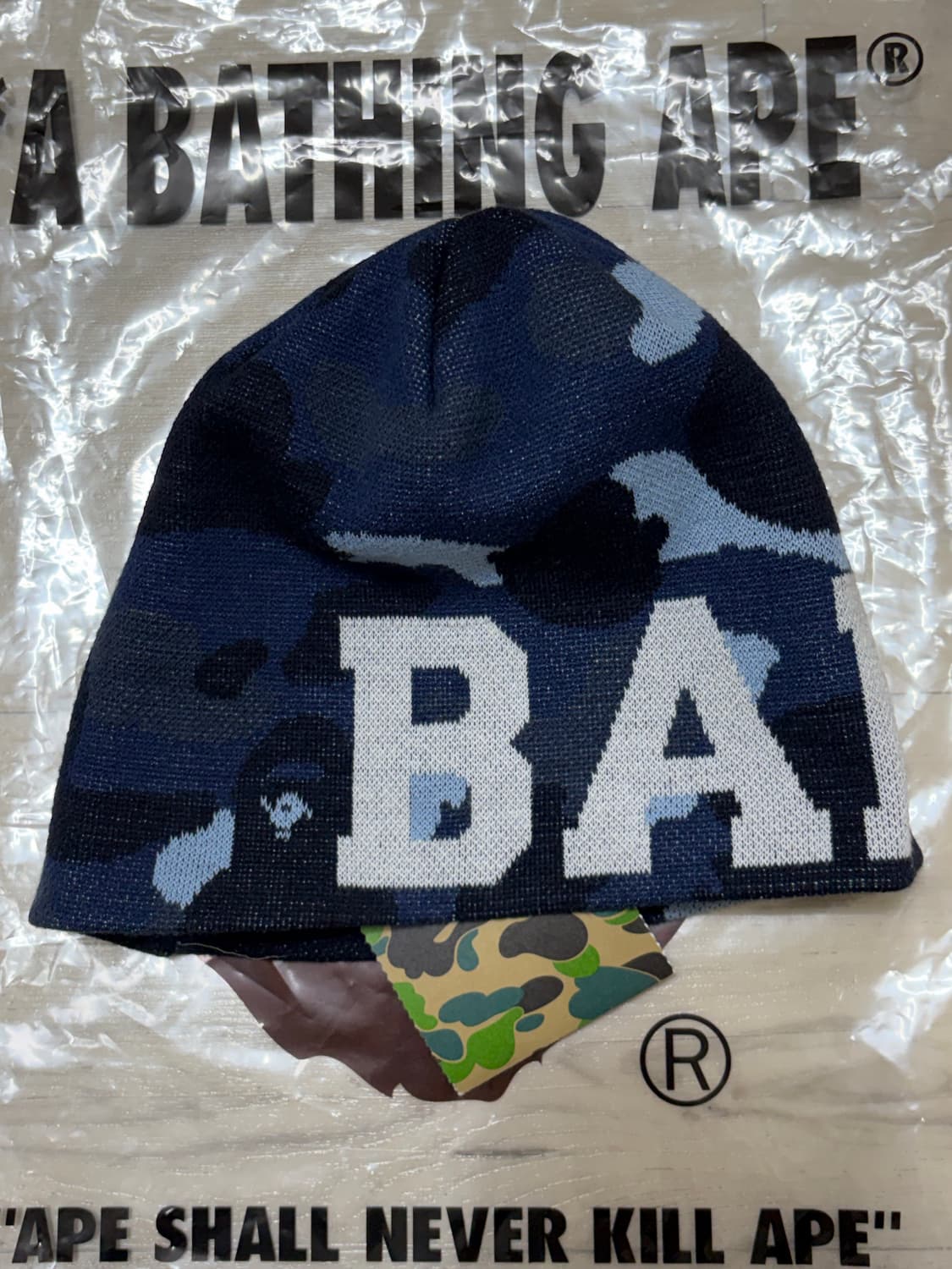 베이프 컬러 카모 니트 캡 네이비 비니 상품이미지3