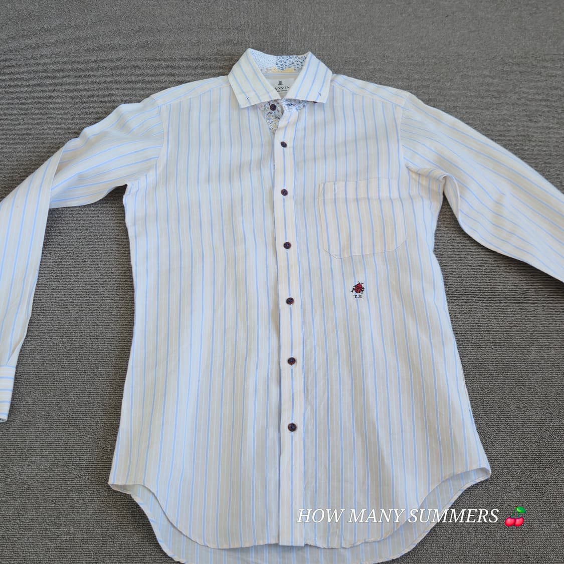 랑방컬렉션 스트라이프 긴팔 셔츠 무당벌레 자수 포인트 남방 상품이미지1