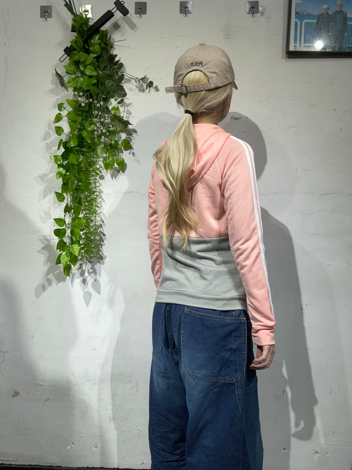 아디다스 핑크 그레이 후드집업 딱붙핏 트랙탑 져지 M 상품이미지3