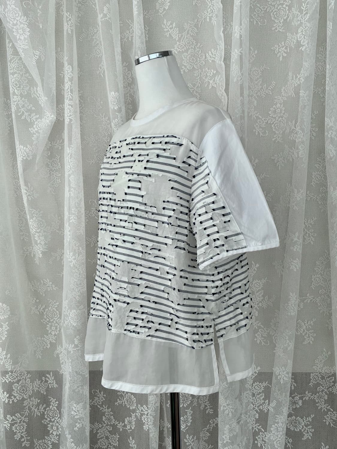 85-95-160) 구호 KUHO 시스루 반팔 블라우스 화이트 상품이미지2